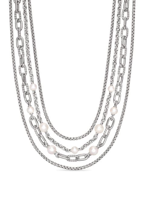 DY Madison® Pearl Multi Row Chain Necklace in Sterling Silver with Pearls