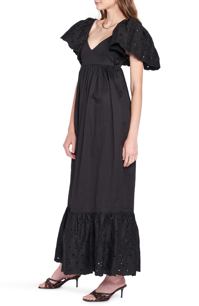 En Saison Eyelet Detail Flutter Sleeve Poplin Maxi Dress, Alternate, color,