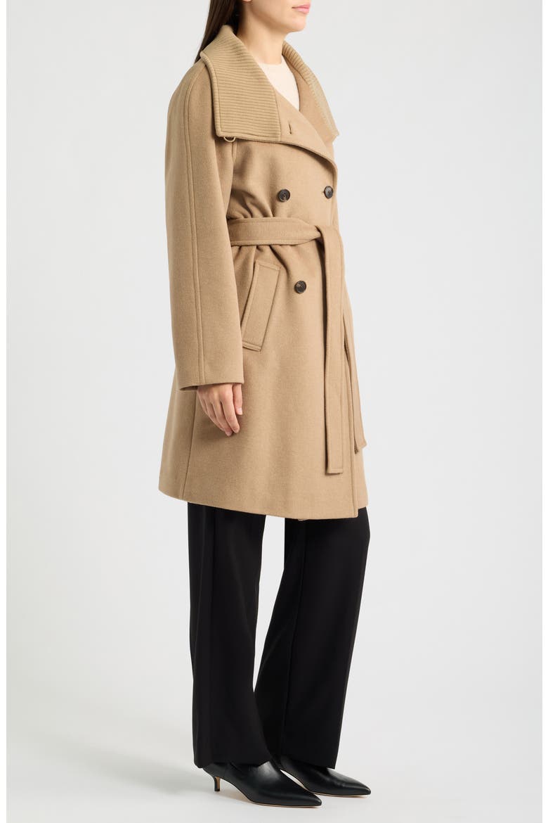 Wool Blend Wrap Coat with Rib Wing Collar, Alternate, color, CAMEL