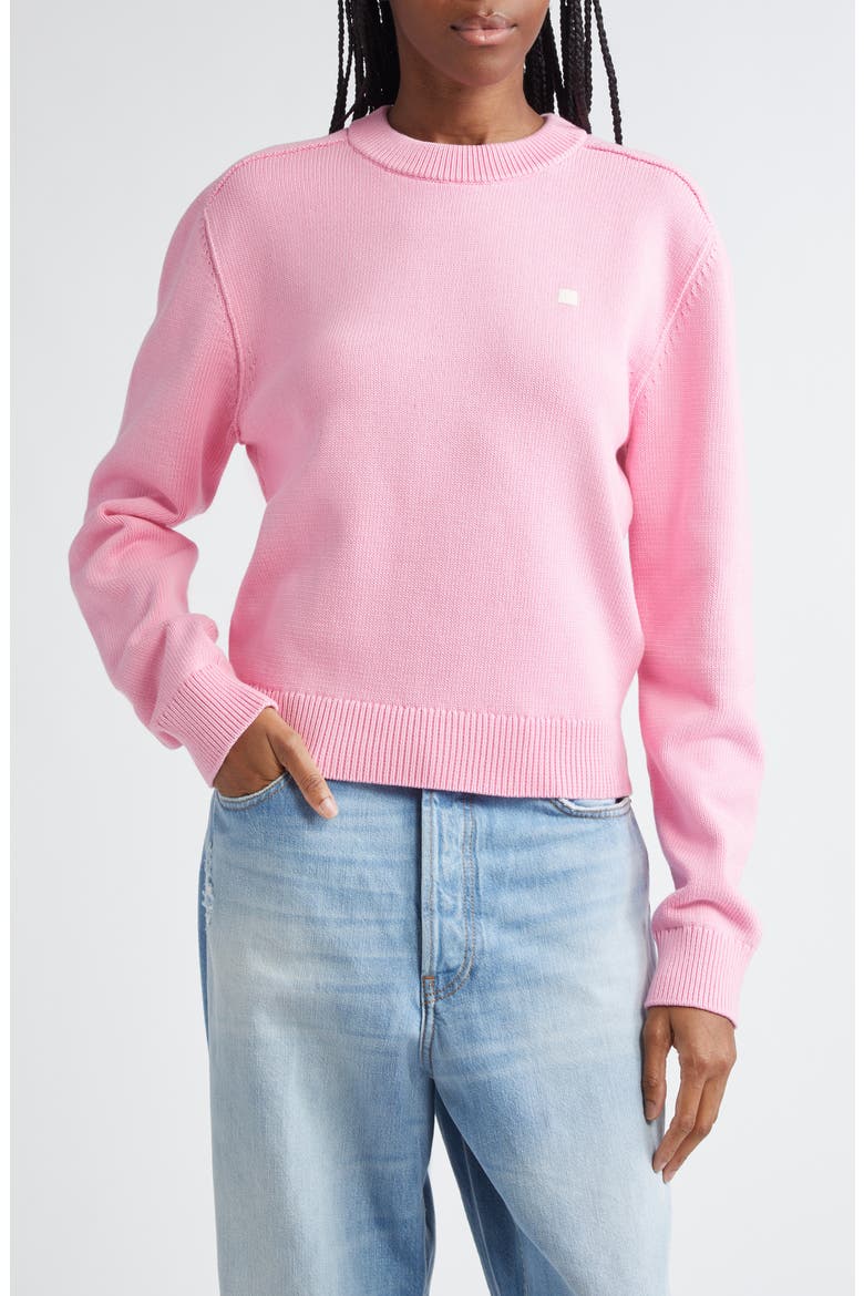 Kolos Face Patch Cotton Crewneck Sweater, Main, color, CAMEO PINK DRM