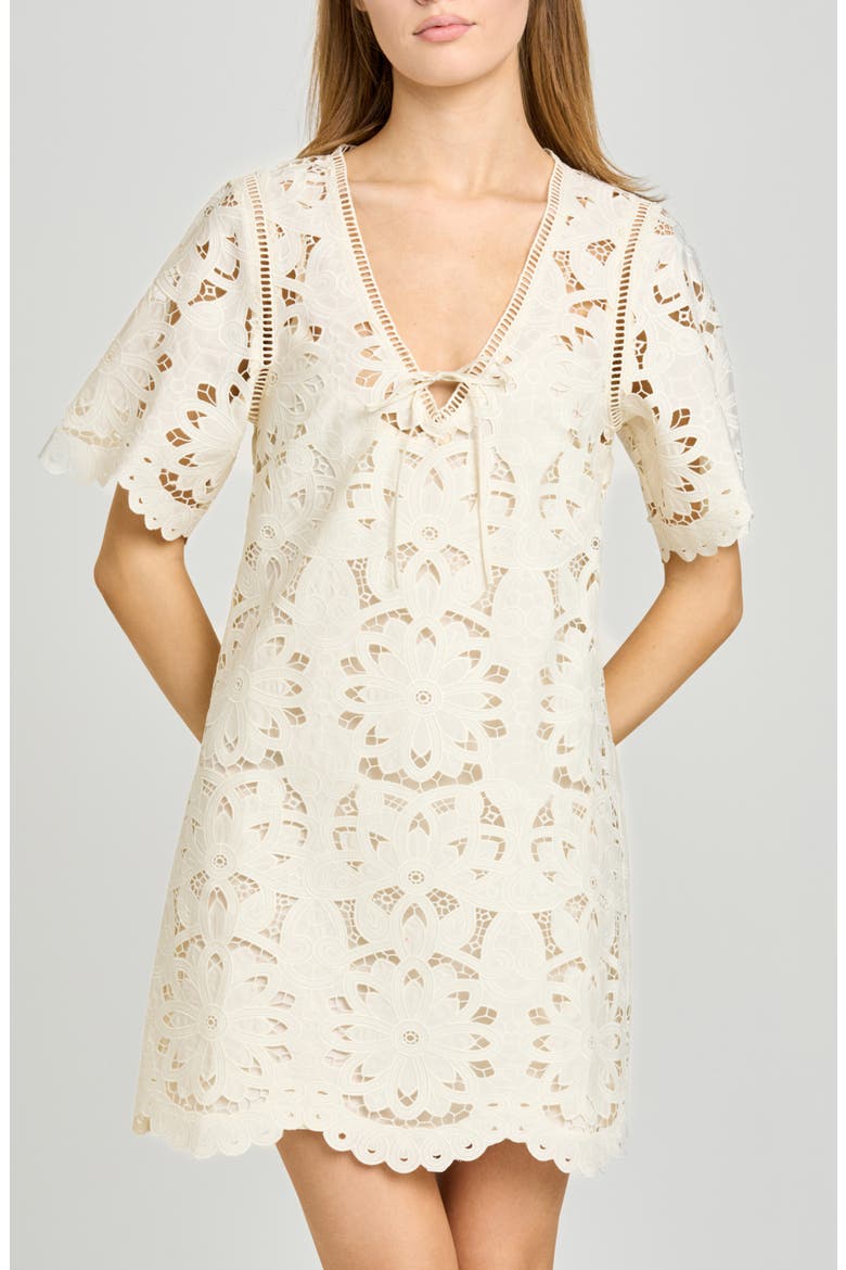 Kenzie Floral Embroidered Ladder Stitch Minidress, Alternate, color, ANTIQUE IVORY