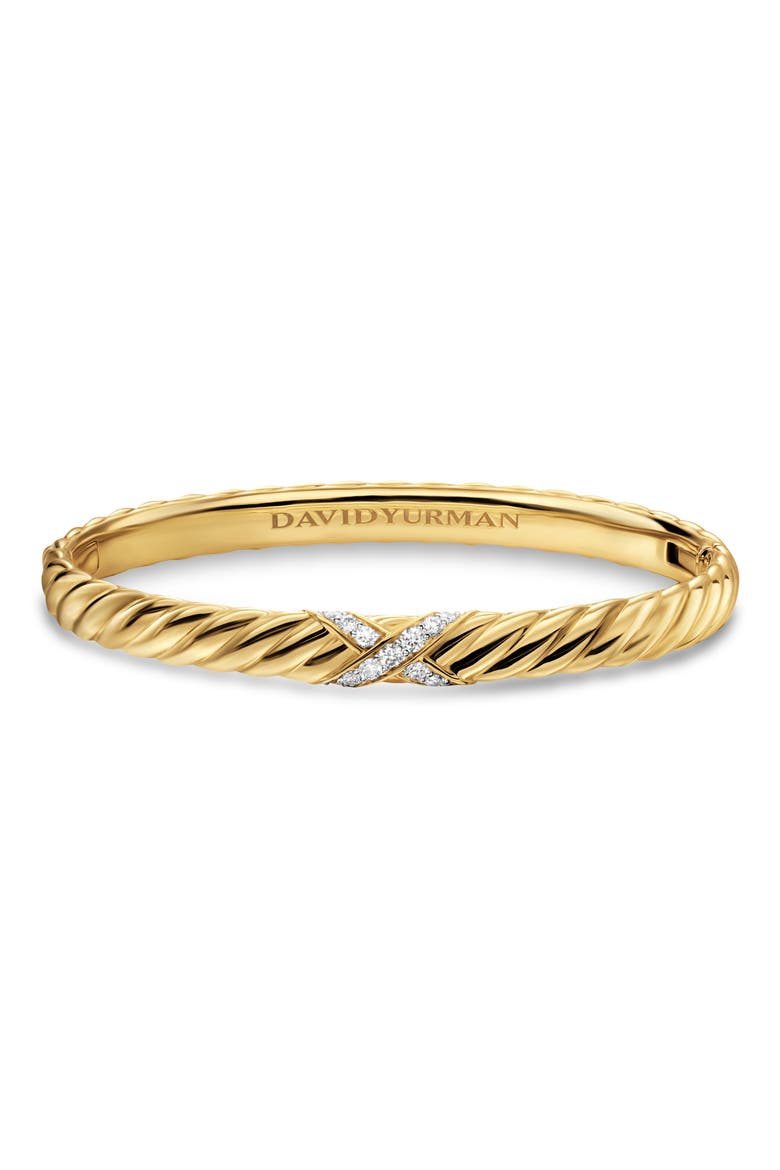 Sculpted Cable X-Center Station Cuff Bracelet in 18K Yellow Gold with Diamonds, Alternate, color, GOLD/ DIAMOND
