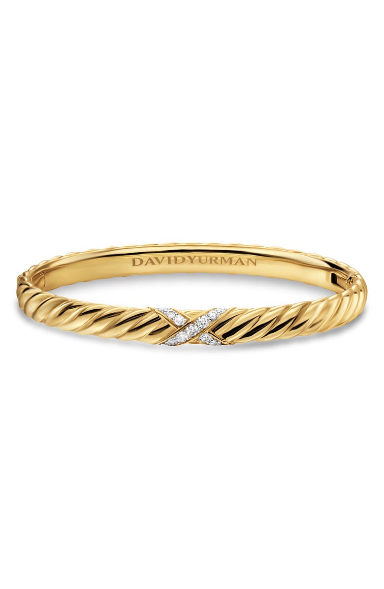 David Yurman Sculpted Cable X-Center Station Cuff Bracelet in 18K Yellow Gold with Diamonds, Alternate, color, Gold/ Diamond