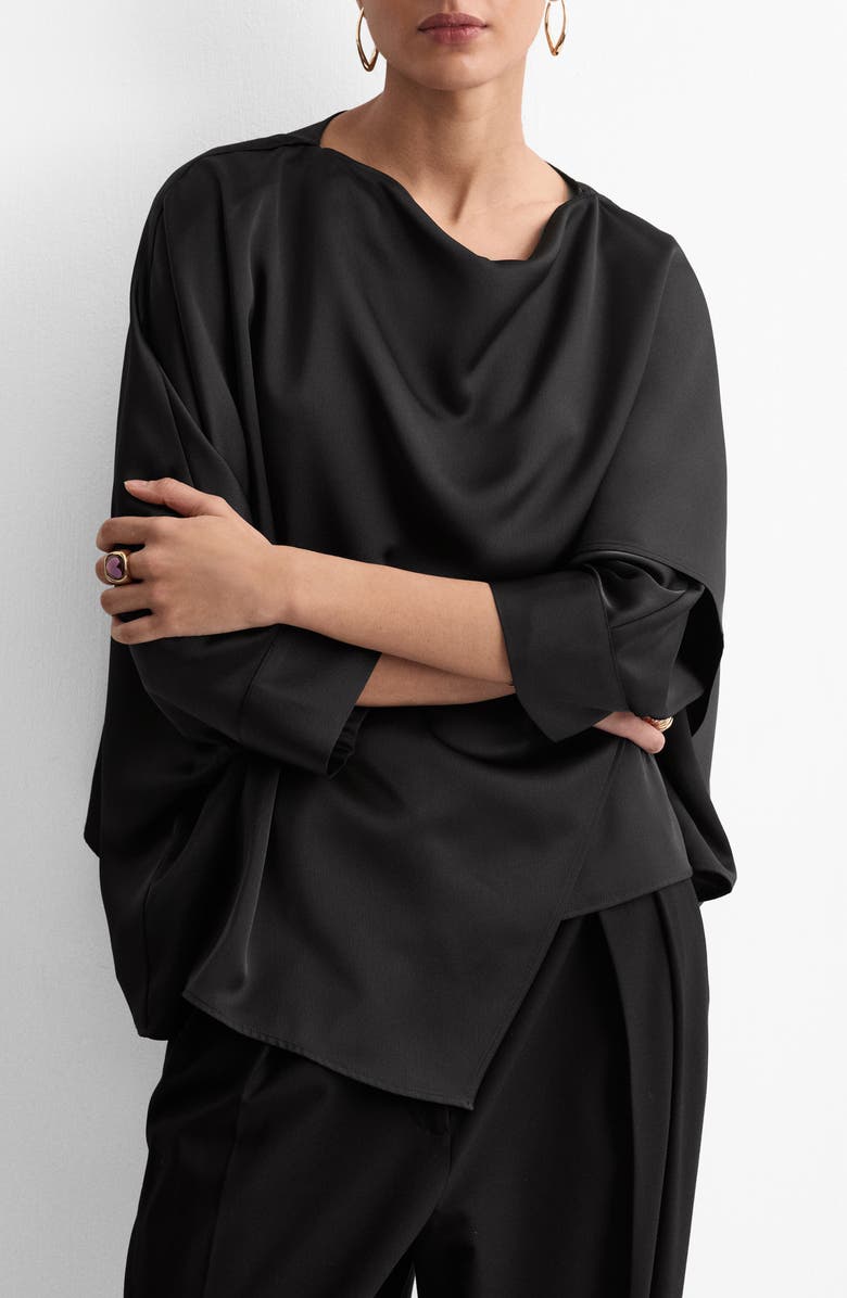 MANGO Asymmetric Satin Top, Main, color, Black