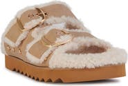AZALEA WANG Tresor High Pile Fleece Trim Slide Sandal