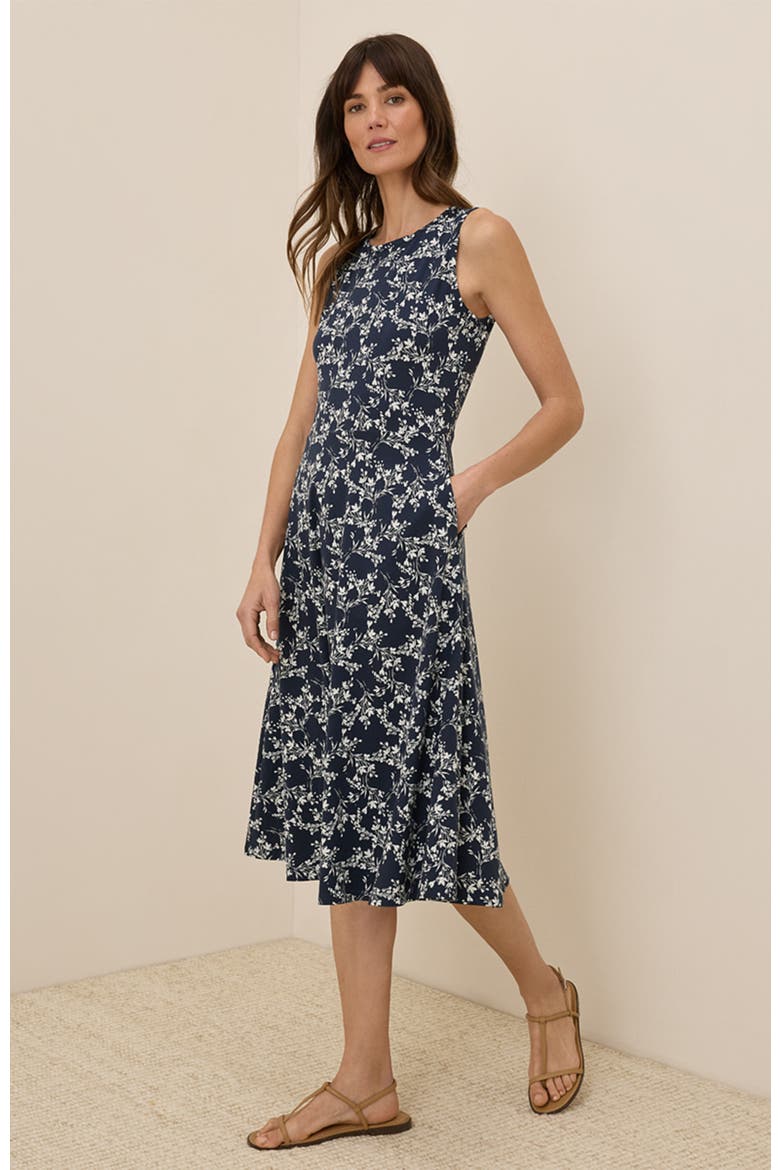 Organic Cotton Fit & Flare Keyhole Back Dress, Alternate, color, Bouquet Blooms Midnight Blue