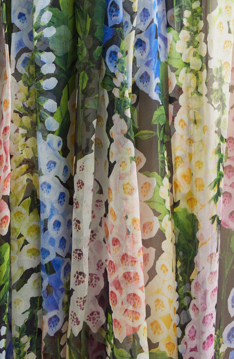 Oscar de la Renta Foxglove Gathered Silk Chiffon Gown, Alternate, color, Black Multi