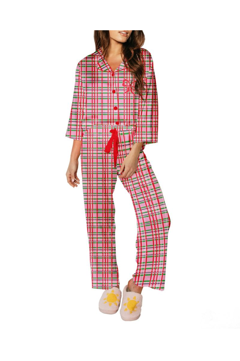 Merry Magic 3/4 Sleeve Pants Set, Main, color, Plaid