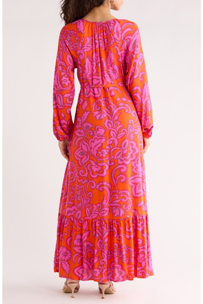Marinda Floral Larrie Long Sleeve Button Maxi Dress, Alternate, color, ORANGE-FUCHSIA
