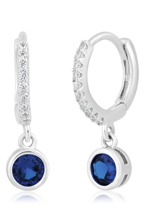 Bezel Set Cubic Zirconia Charm Huggie Hoop Earrings
