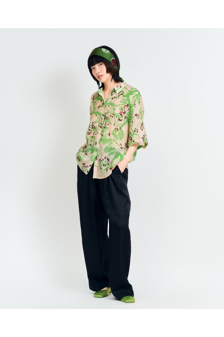 "Coco Dream" Oversized Hawaii Shirt, Main, color, Khaki & Green