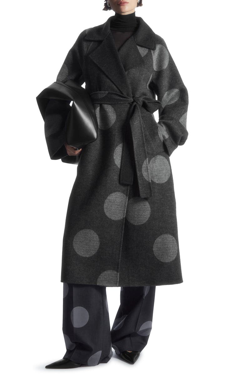 COS Oversized Belted Polka Dot Wool Blend Coat, Main, color, 