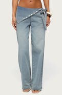 EDIKTED Stud Foldover Wide Leg Jeans