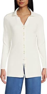 Lands' End Long Sleeve Polished Rib Button Through Tunic Shirt