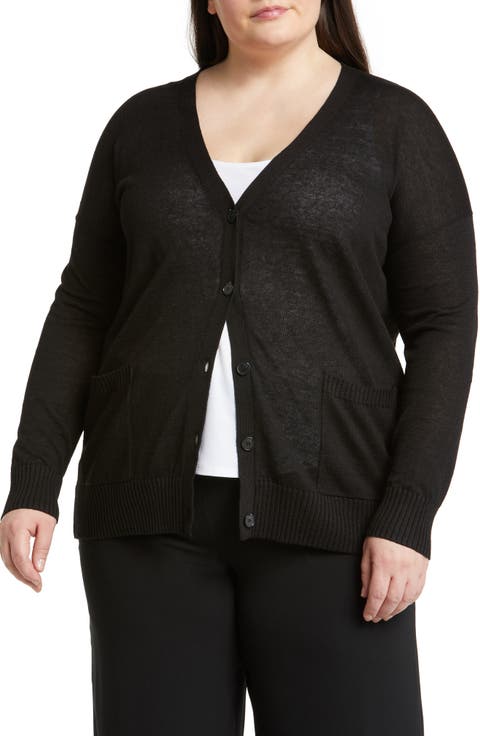 Linen Blend Cardigan (Plus Size)