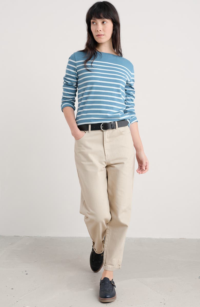 Seasalt Cornwall Sailor Stripe Long Sleeve Organic Cotton T-Shirt, Alternate, color, Falmouth Breton Horizon Chalk