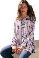 Roaman's Lace-Trim Blouson-Sleeve Top