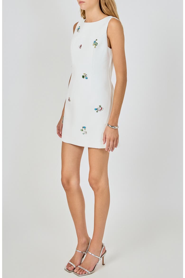 Rhinestone Detail Sleeveless Sheath Minidress, Alternate, color, WHITE