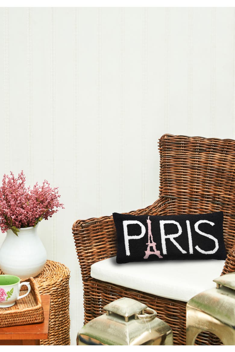 Eiffel Tower "PARIS" Hooked Accent Pillow, 12" x 24", Alternate, color, Black