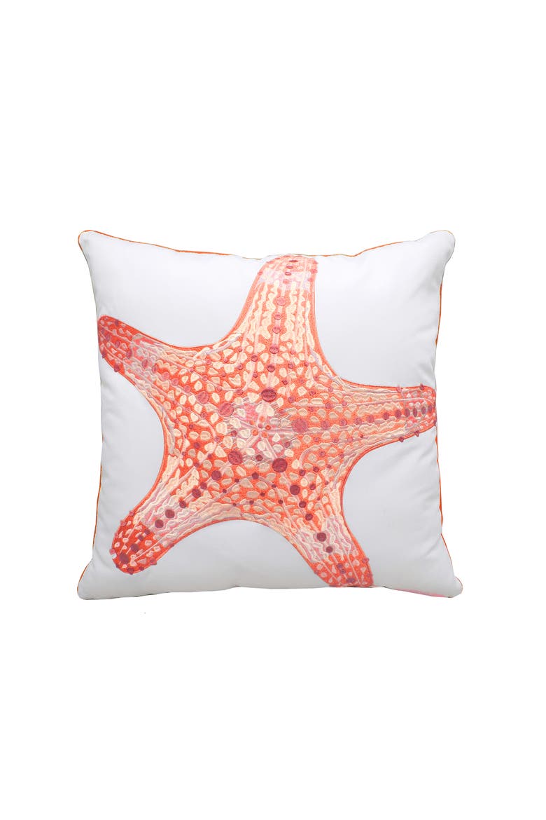 Coral Starfish Embroidered Indoor/Outdoor Accent Throw Pillow Decor, Main, color, Orange