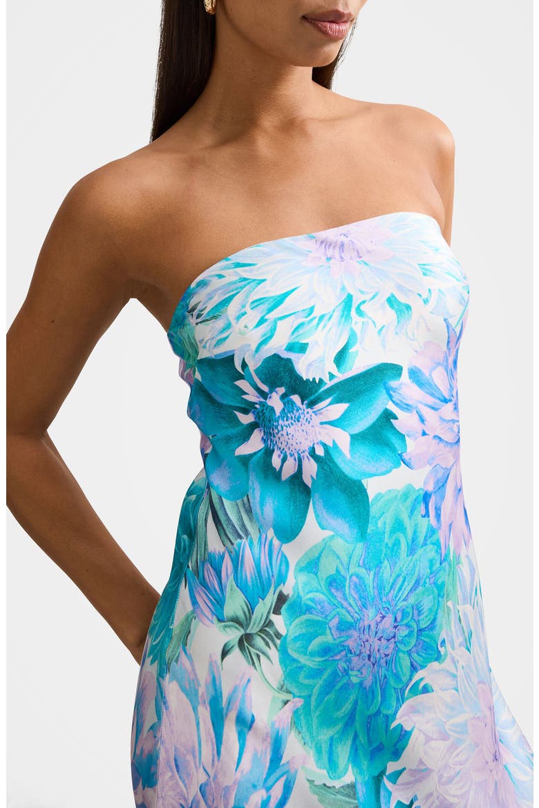 Kai Floral Strapless Satin Dress, Alternate, color, BLUE CARMEN FLORAL