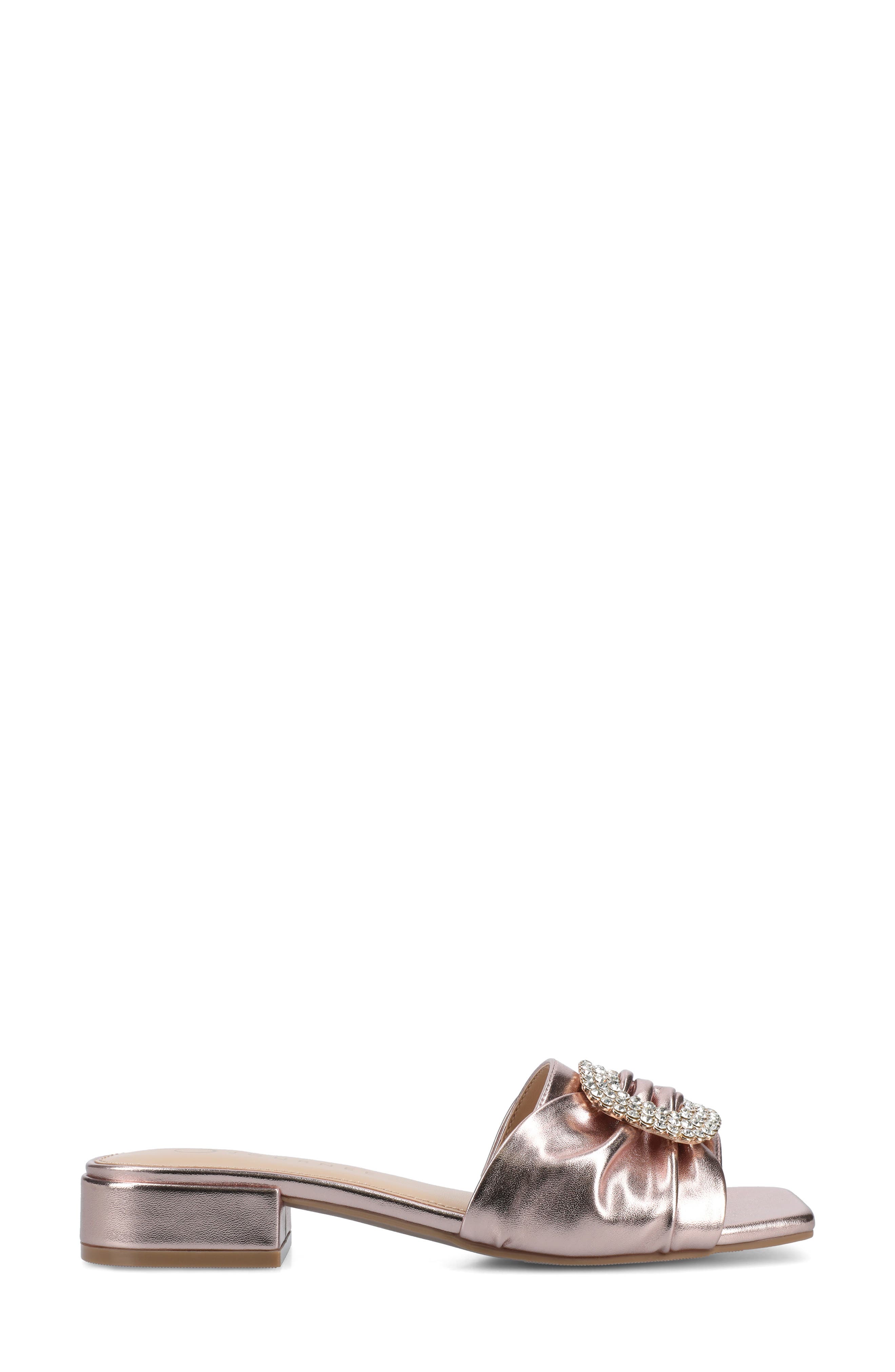 Flavia Rhinestone Buckle Slide Sandal, Alternate, color, ROSE GOLD