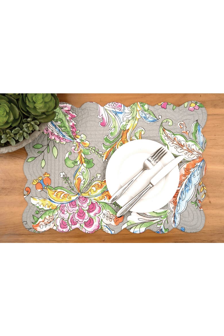 Frey Quilted Reversible Colorful Paisley Placemats, Set of 6, 13" x 19", Alternate, color, Grey