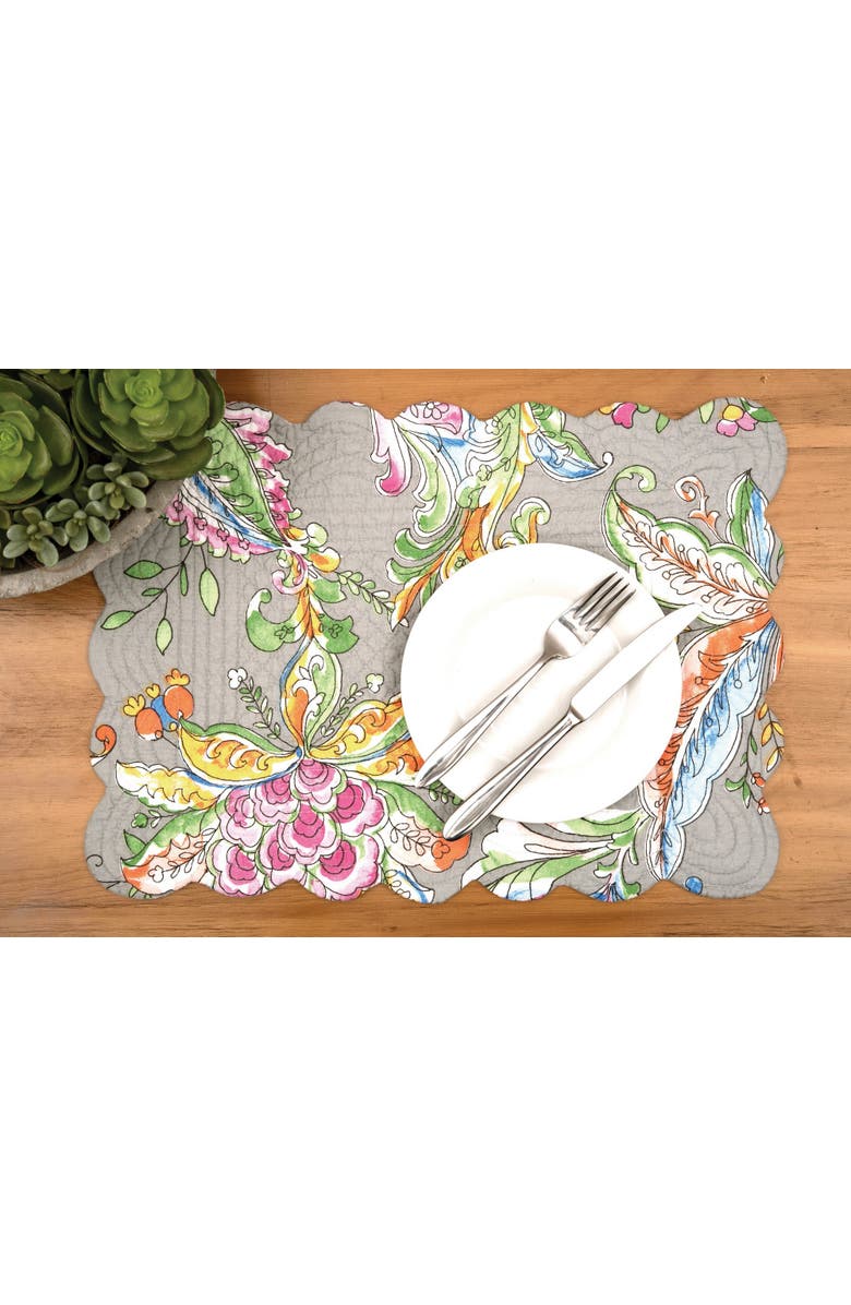 C&F Home Frey Quilted Reversible Colorful Paisley Placemats, Set of 6, 13" x 19", Alternate, color, Grey