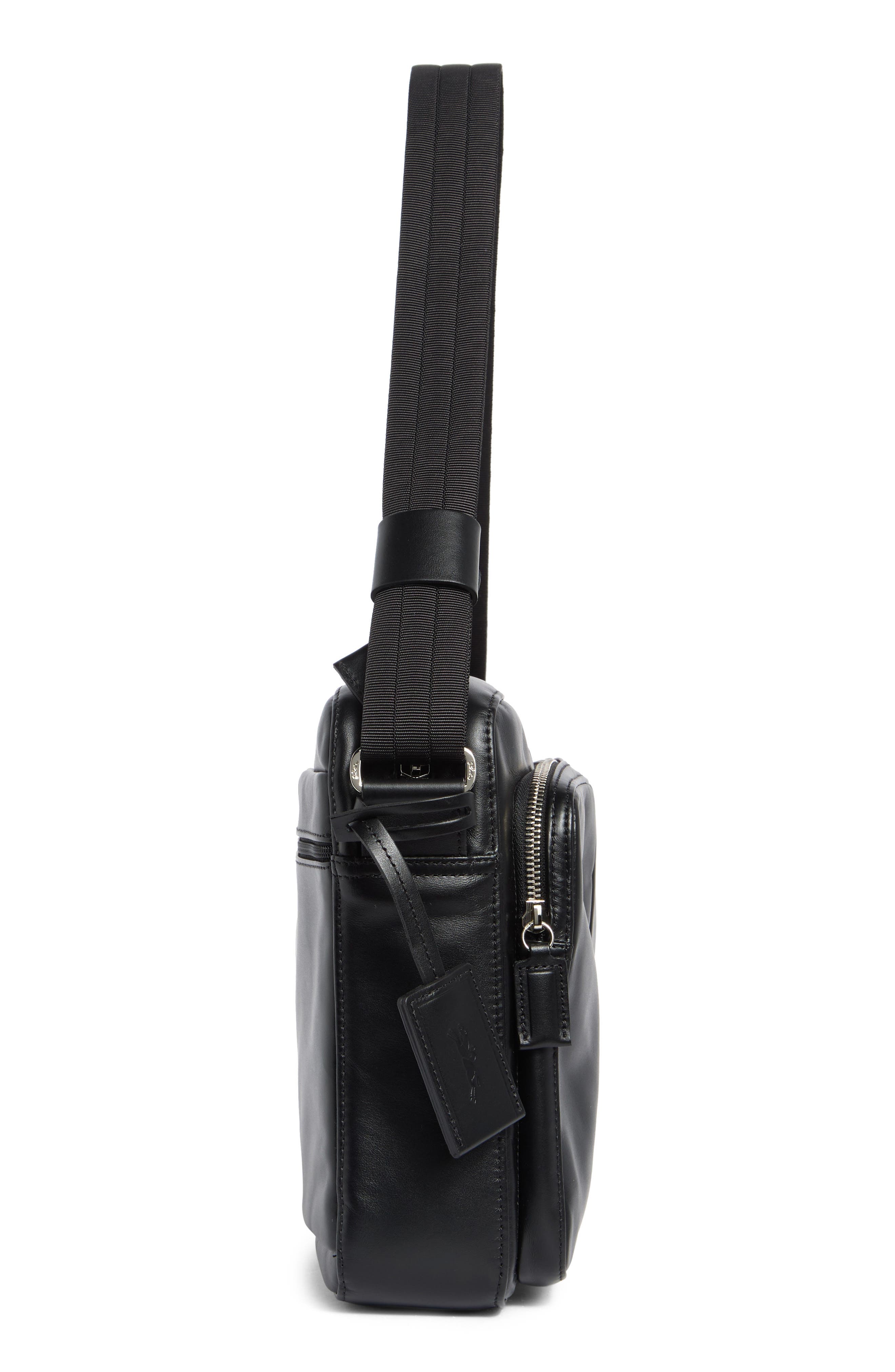 Longchamp Baxi Leather Messenger Bag, Alternate, color, Black