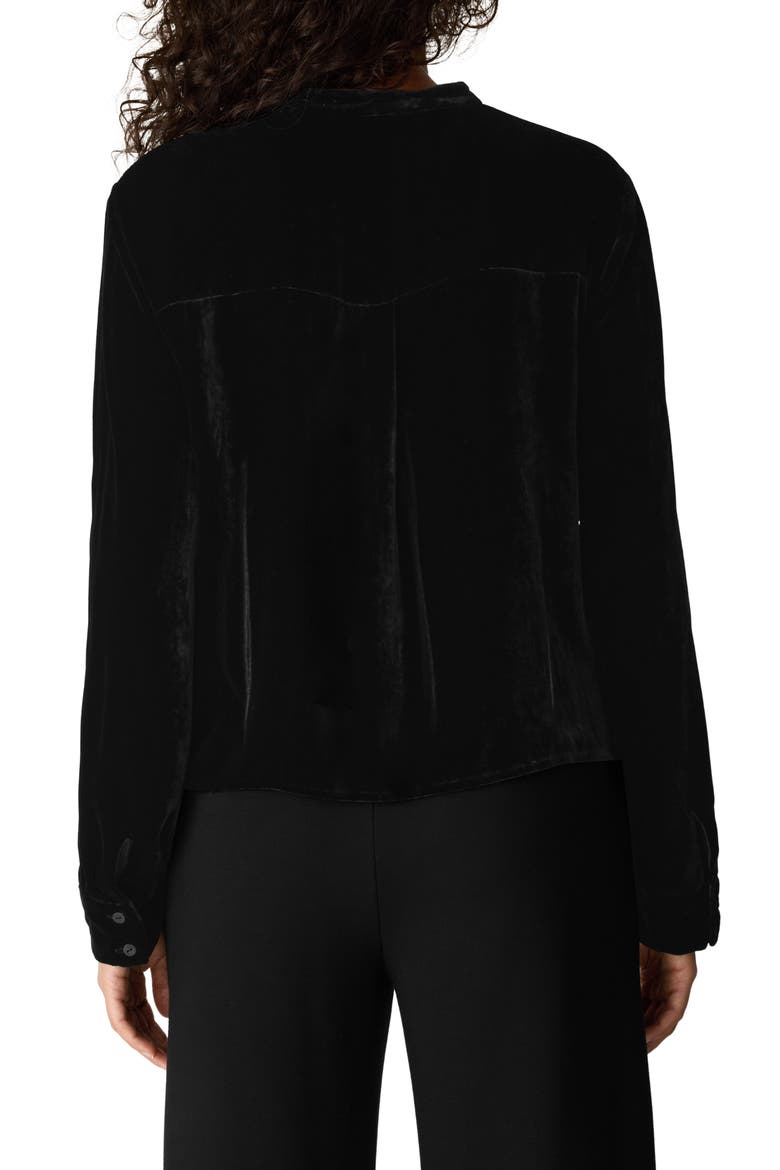 Mandarin Collar Velvet Button-Up Shirt, Alternate, color, BLACK