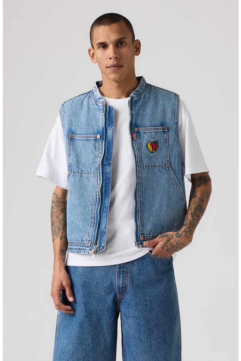 x Sky High Farm Goods Embroidered Denim Vest, Alternate, color, X SHFU LIGHT STONE