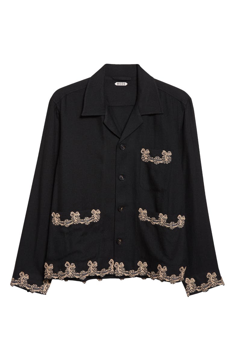 Bode Laurelist Wool Flannel Overshirt, Alternate, color, Black