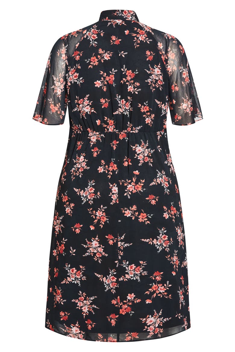 Alexandra Floral Tie Neck Midi Dress, Alternate, color, BLACK DITSY BLOOM