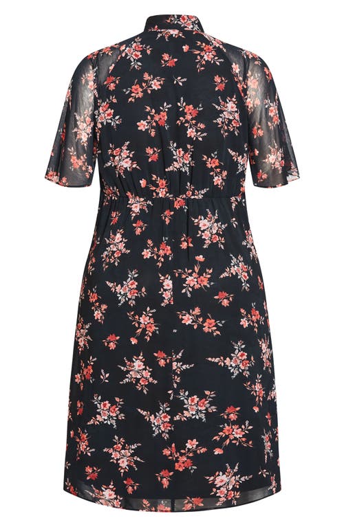 City Chic Kinley Floral Tie Neck Midi Dress In Multi
