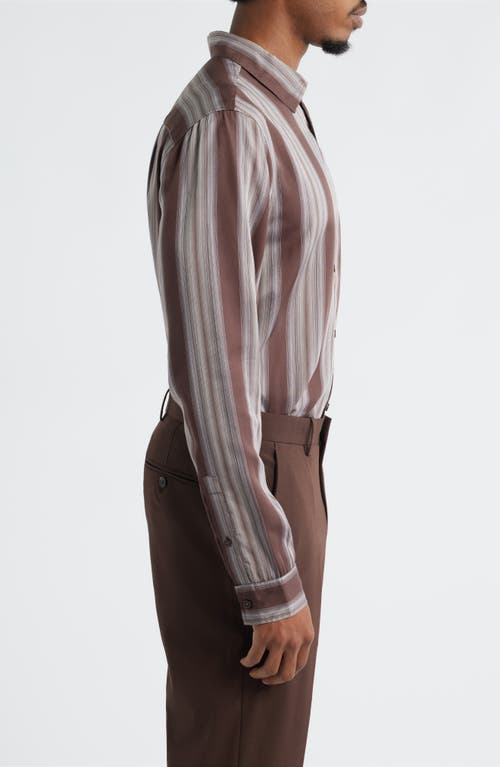 Open Edit Stripe Long Sleeve Button-up Shirt In Gray