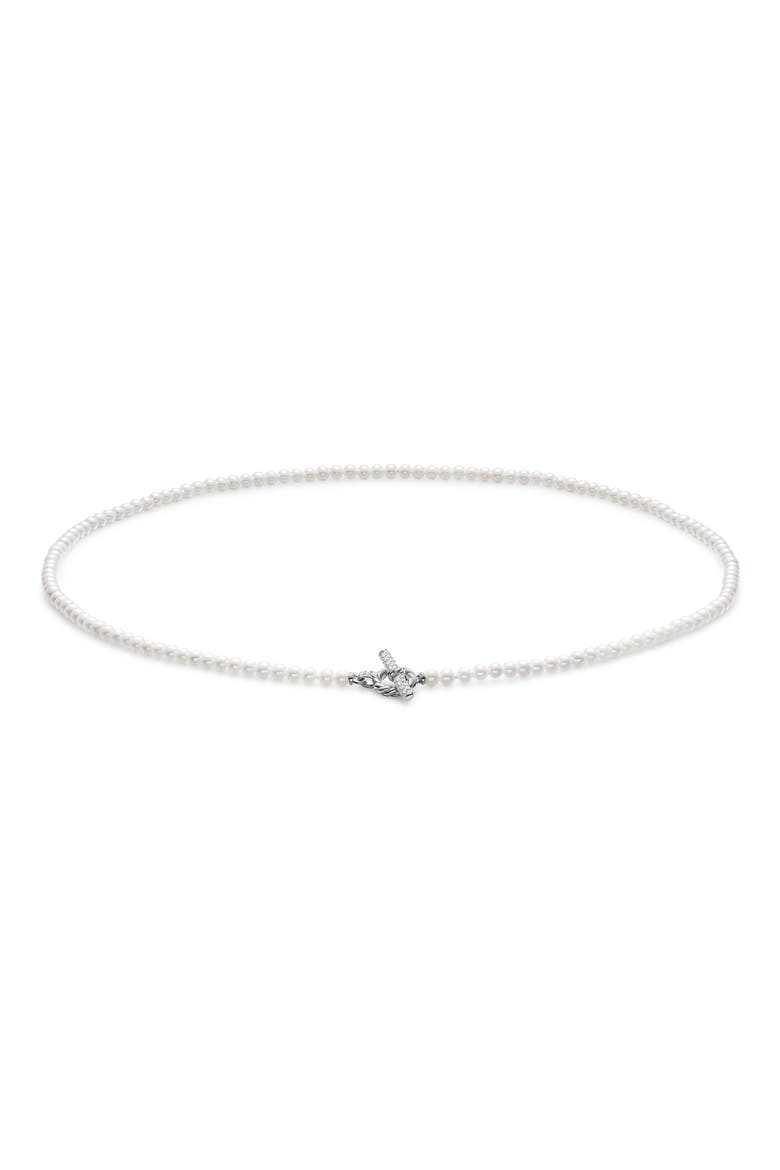 Freshwater Pearl Classics Petite Toggle Necklace in Sterling Silver with Diamonds, 3mm, Main, color, SILVER PAVE