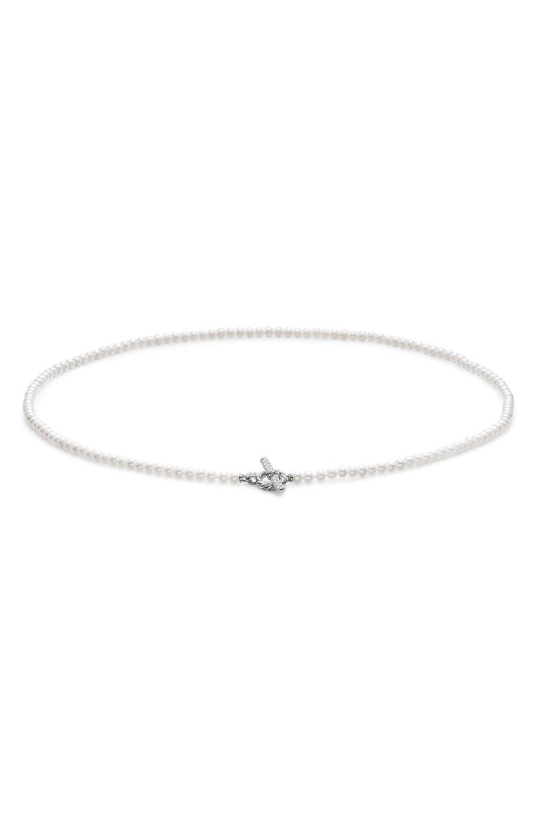 David Yurman Freshwater Pearl Classics Petite Toggle Necklace in Sterling Silver with Diamonds, 3mm, Main, color, Silver Pave
