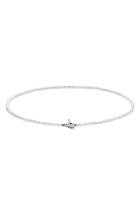 Freshwater Pearl Classics Petite Toggle Necklace in Sterling Silver with Diamonds, 3mm