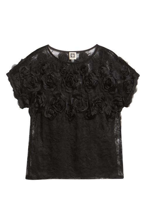 Anne Klein Rosettes & Lace Top In Black