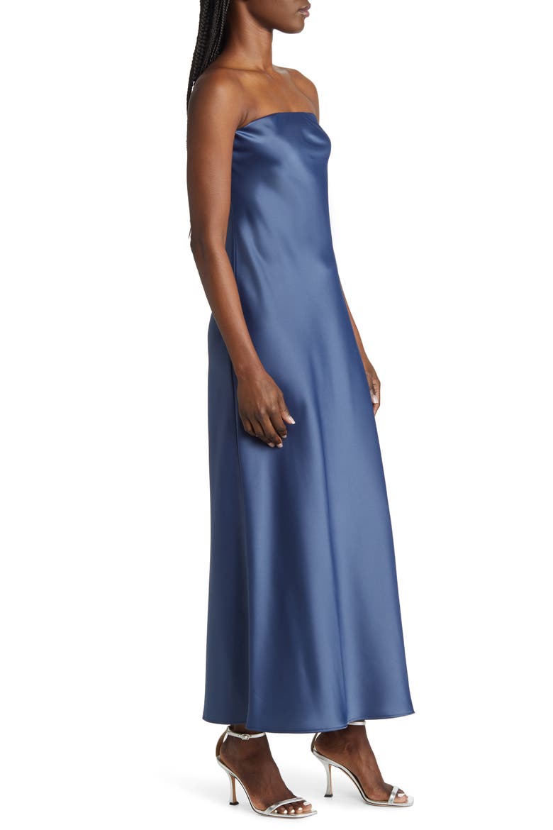 Strapless Matte Satin Bias Cut Gown, Alternate, color, SLATE