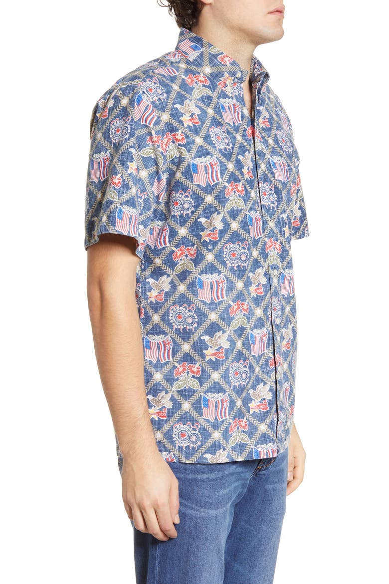 Summer Commemorative 2020 Short Sleeve Button-Down Shirt, Alternate, color, DRESS BLUE