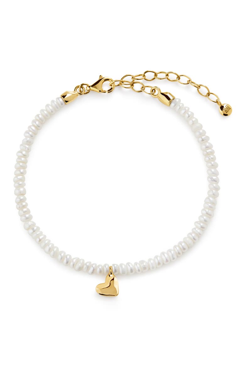 Mini Heart Freshwater Pearl Bracelet, Main, color, 18CT GOLD VERMEIL / PEARL