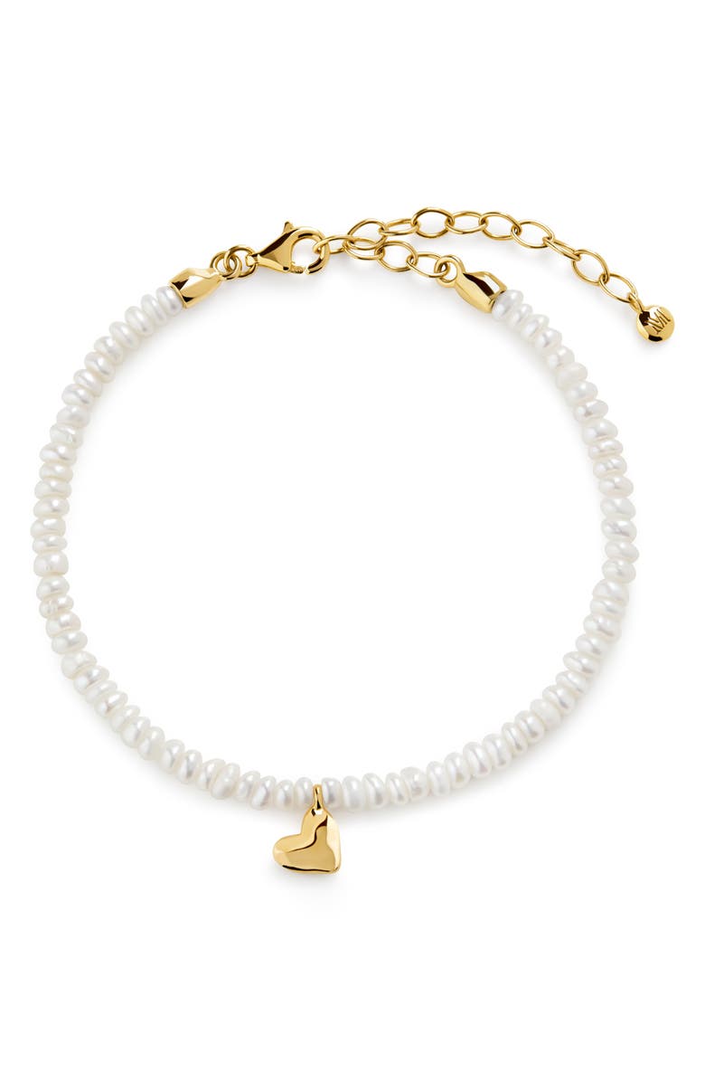 Monica Vinader Mini Heart Freshwater Pearl Bracelet, Main, color, 18Ct Gold Vermeil / Pearl