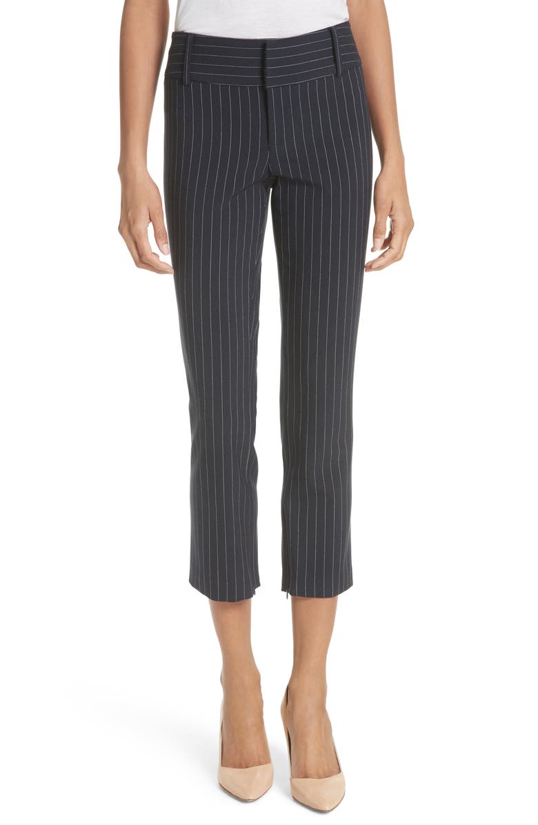 Alice + Olivia Stacey Slim Pinstripe Ankle Pants, Main, color, 