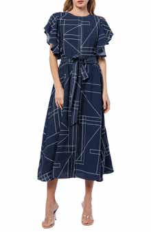 CIEBON Anastasia Geo Print Flutter Sleeve Dress