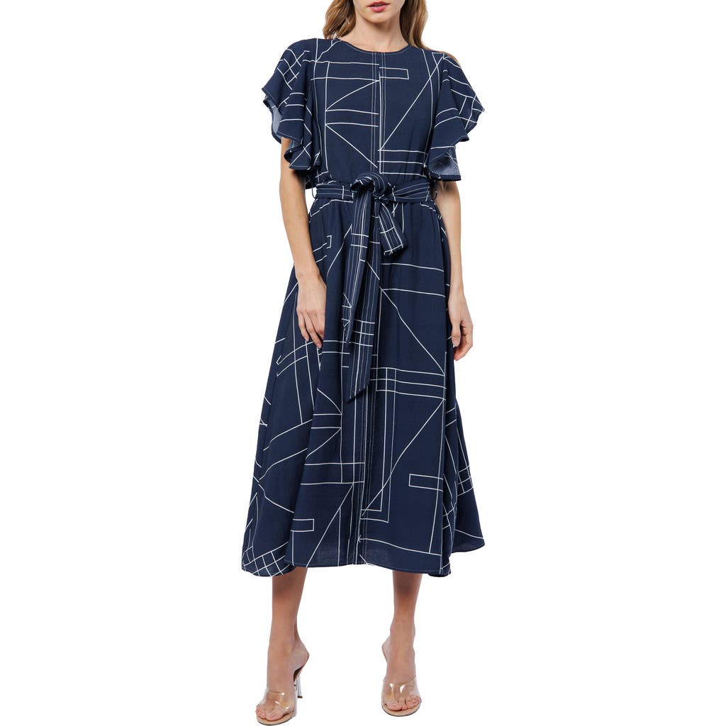 Ciebon Anastasia Geo Print Flutter Sleeve Dress In Multi