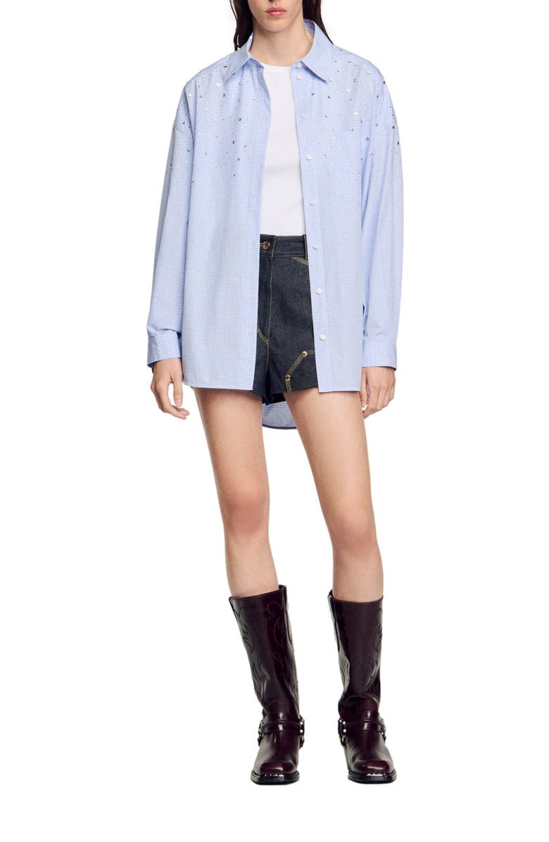 SANDRO Studded check shirt, Alternate, color, 