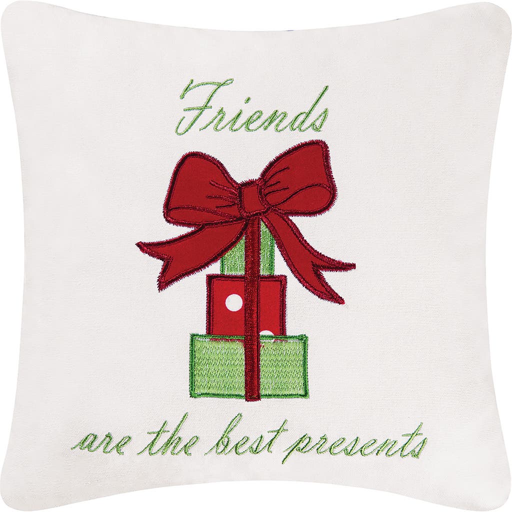 C&F Home "Friends Are The Best Presents" Small/Petite Christmas Present Embroidered Accent Pillow, 10" x 10" in White  product