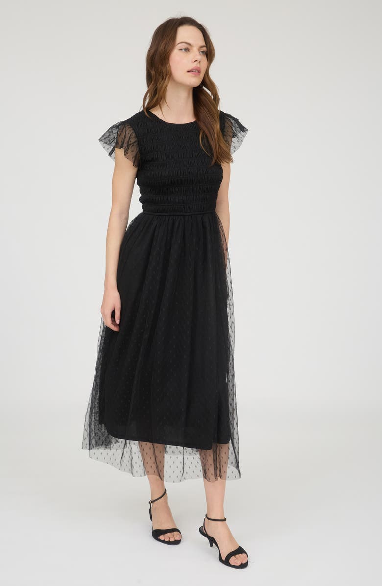 Blu Pepper Smocked Flutter Sleeve Midi Dress, Alternate, color, Black