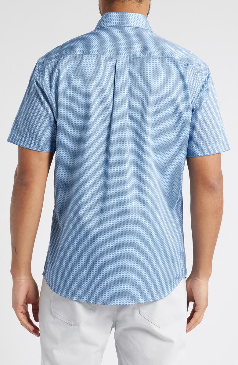 Peter Millar Graham Microprint Short Sleeve Cotton Button-Up Shirt, Alternate, color, Blue Freesia